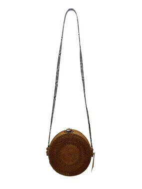 Romeo Roma Women’s Brown Rattan Woven Python Strap Detail Round Crossbody Bag